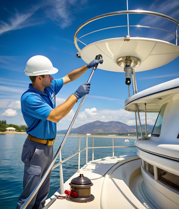 worker-repairing-marine-antenna-boat